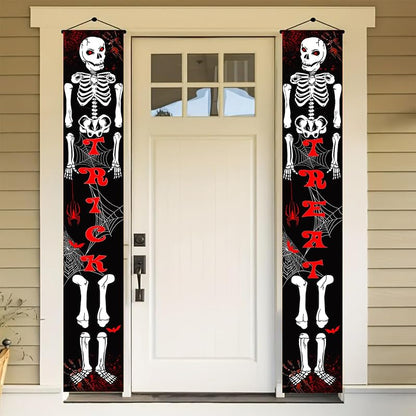 Christmas Door Banner 12x71 Welcome Sign - Halloween Skeleton Theme, Indoor/Outdoor