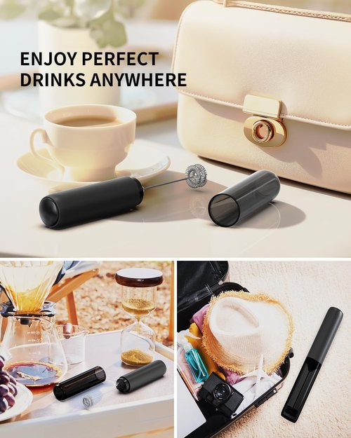 Circle Joy Rechargeable Milk Frother - Dual Coil Electric Whisk for Coffee & Matcha | Portable Handheld Mixer in Black