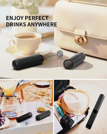 Circle Joy Rechargeable Milk Frother - Dual Coil Electric Whisk for Coffee & Matcha | Portable Handheld Mixer in Black