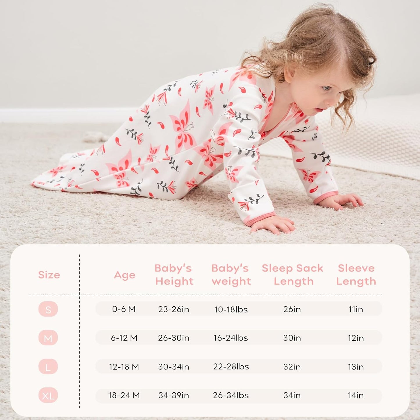 Yoofoss Baby Sleep Sack - 100% Cotton Long Sleeve Wearable Blanket for Infants 6-12 Months | 0.5 Tog, Lightweight