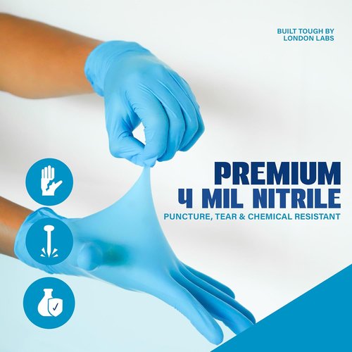 London Labs Synsafe 4 Mil Blue Nitrile Exam Gloves - Disposable, Latex-Free & Powder-Free, Extra Strong