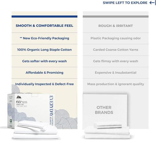 Mayfair Linen King Size Organic Cotton Sheets - 4 PC Soft & Cooling White Percale Set | GOTS Certified, 16" Deep Pocket