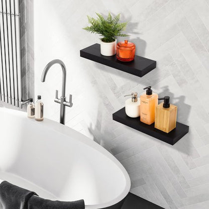 Sorbus Floating Shelves for Wall – 16 Inch Floating Shelf for Kitchen, Bedroom, Living Room, Bathroom, Home & Wall Decor - Mounted Bathroom Shelves with Invisible Brackets (Black, 3 Pack)