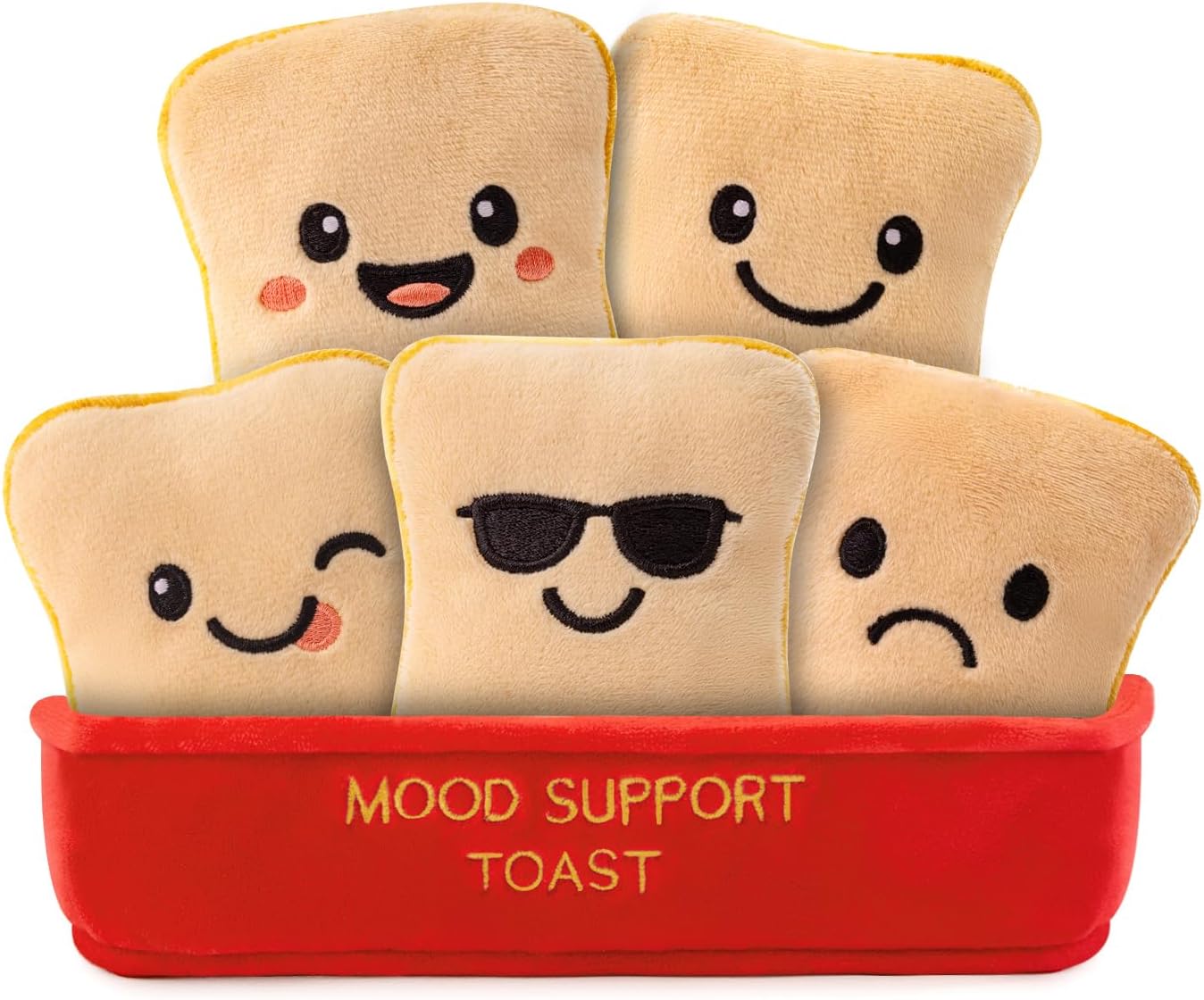 Skiennix Mood Support Plush Bread - 5 Soothing Stuffed Animal Slices in Basket | Stress Relief Toy for Adults
