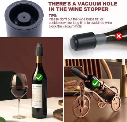 Vacuum Wine Stopper W/Pump, 2-Pack Wine Preservers Savers, Wine Bottle Sealer Blocker, Gifts for Wine Lovers | Reusable Wine Accessories, No Worry Waste Wine