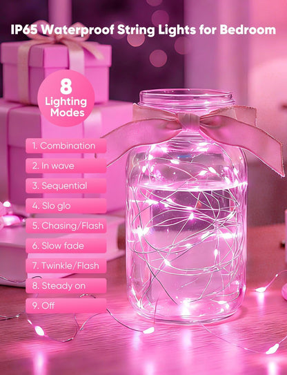 Minetom 12 Pack Pink Christmas Lights | 7ft 20 LED Battery Operated Fairy Lights for Valentine's Day Decor