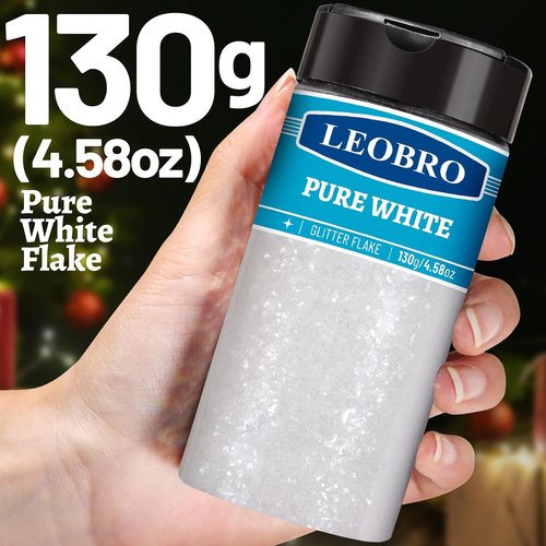 LEOBRO White Glitter - Chunky Snow Glitter for Crafts, Resin Art, Body, Face & Nail | DIY Christmas Decorations