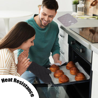 Skiennix Oven Mitts Set - 6 Pcs High Heat Resistant Extra Thick Potholders | Black Recycled Cotton