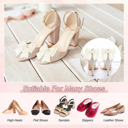 M METERXITY Bow Shoe Clips - Elegant Satin Detachable Buckles for Women | 2-Pack Removable Decor