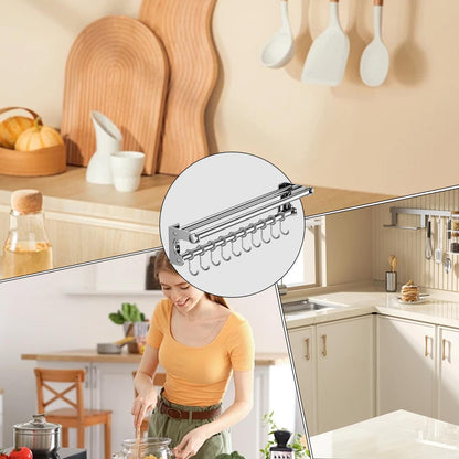 semofcen Kitchen Utensil Holder Hanger 30/40/50CM Stainless Steel Multifunctional Slide Rail Hook Space Saving Utensil Rack No Drilling Kitchen Rail for Hanging Cooking Utensils Mugs Spoons