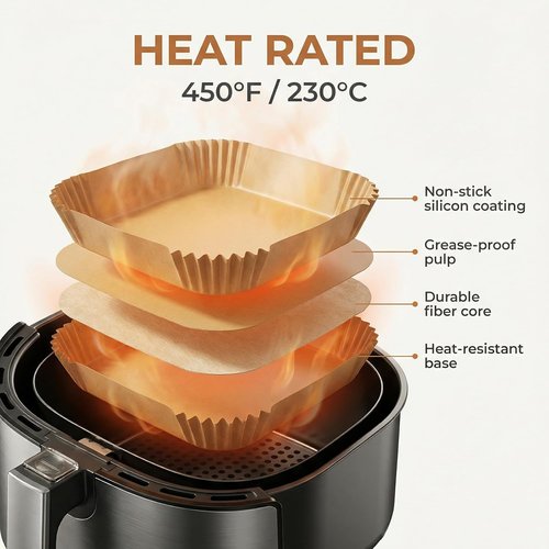 Air Fryer Liners - 400Pcs Disposable Non-Stick Parchment Paper for 5-8QT Air Fryers | 8" Square