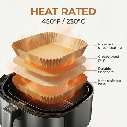 Air Fryer Liners - 400Pcs Disposable Non-Stick Parchment Paper for 5-8QT Air Fryers | 8" Square