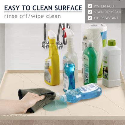 Vangostella Heavy Duty Silicone Under Sink Mats for Kitchen Waterproof 22" x 22", Extra Thick Under Sink Rubber Mat Drip Tray, Raised Edge Under Sink Liner,Prevent Drips, Leaks, Spills,Taupe