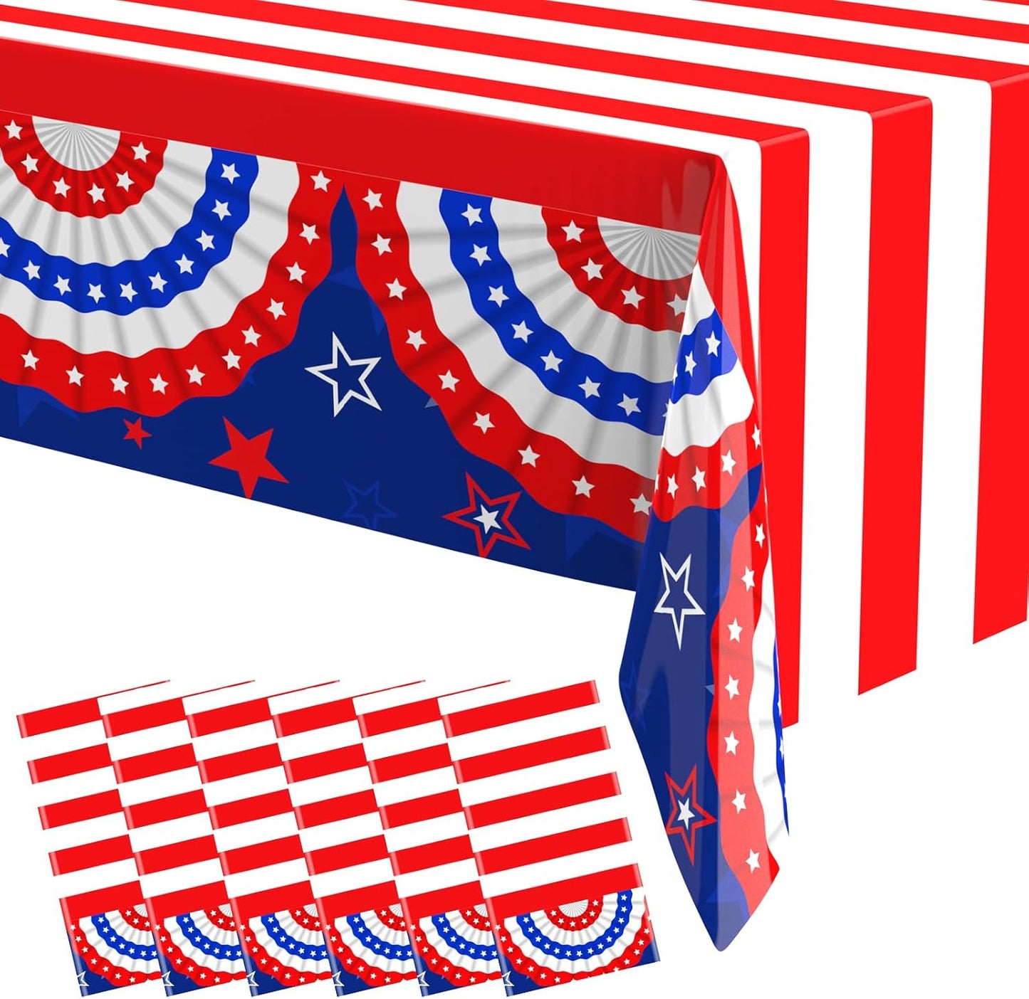 Oudain Patriotic Tablecloths - 6 Pcs 54" x 108" Disposable Red, Blue & White for 4th of July Decor