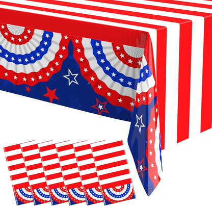 Oudain Patriotic Tablecloths - 6 Pcs 54" x 108" Disposable Red, Blue & White for 4th of July Decor