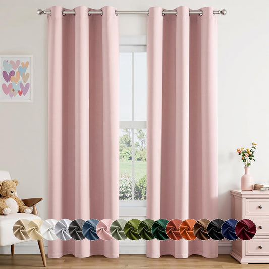 MIULEE Blackout Curtains - Thermal Insulated Room Darkening Drapes for Girls' Bedroom | 84 Inches Long, 2 Panels, Baby Pink