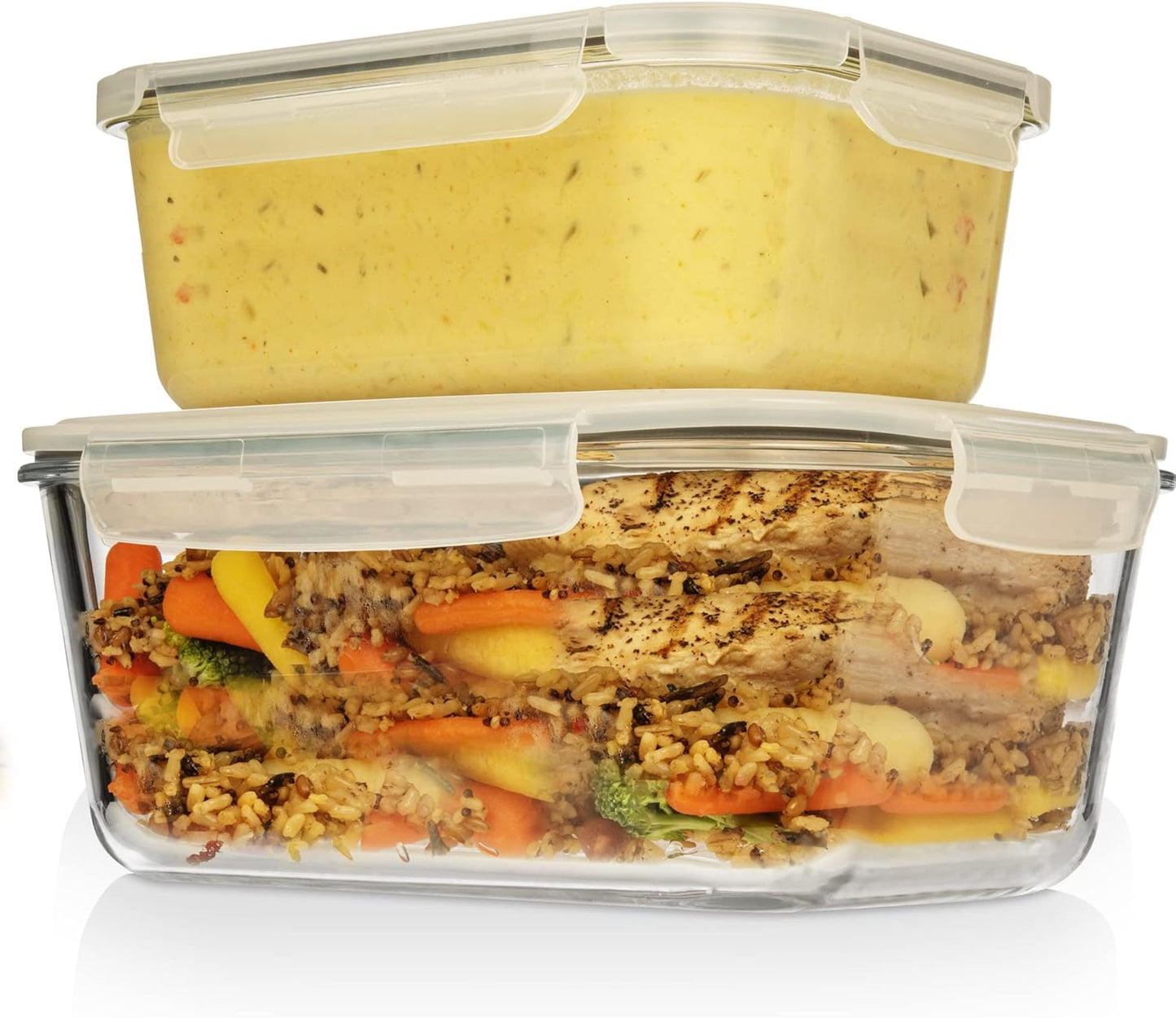 Razab Airtight Large Glass Food Storage Containers - BPA Free, Leak Proof, 4 Pc Set (2700ML & 1520ML)