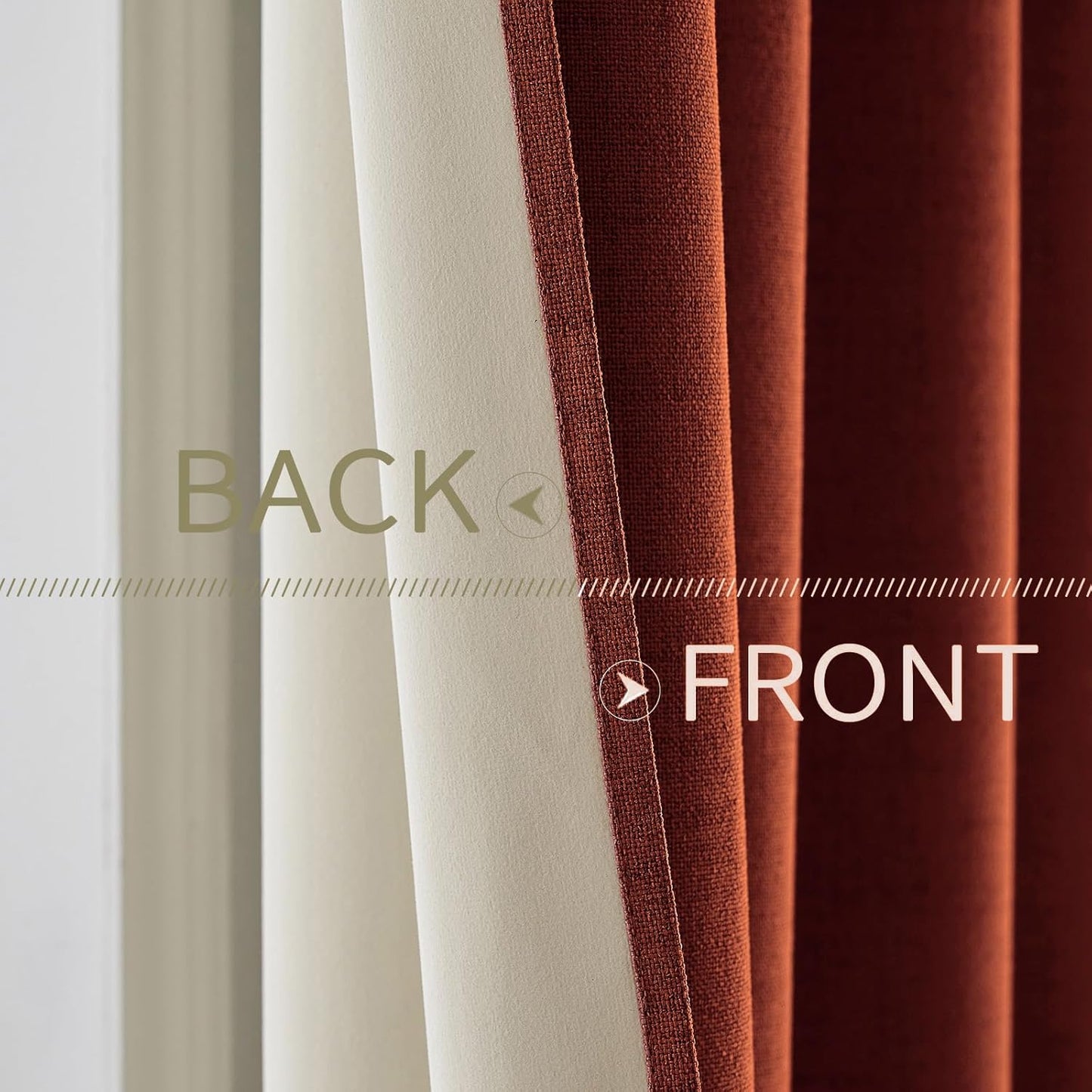 MIULEE Blackout Linen Curtains - Thermal Insulated Burnt Orange Drapes | 52 x 63 Inch (2 Panels) for Bedroom & Living Room