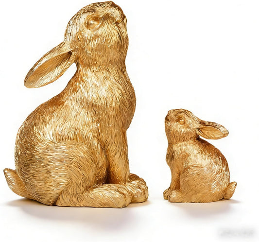 Skiennix Easter Rabbit Resin Statues - Charming Large & Small Outdoor Sculptures | Unique Gold Decor