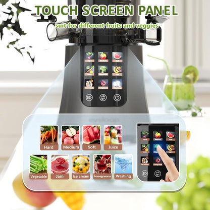 Cold Press Juicer Machines - 2-in-1 Masticating Juicer for Juice & Ice Cream | 200W Touchscreen, 3.2” Feed Chute