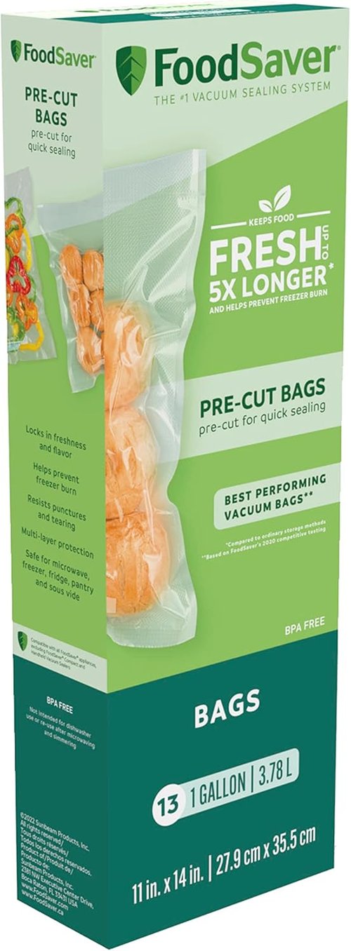 FoodSaver 1-Gallon Vacuum Seal Bags - BPA-Free Multilayer for Food Preservation & Sous Vide, 13 Count | Clear