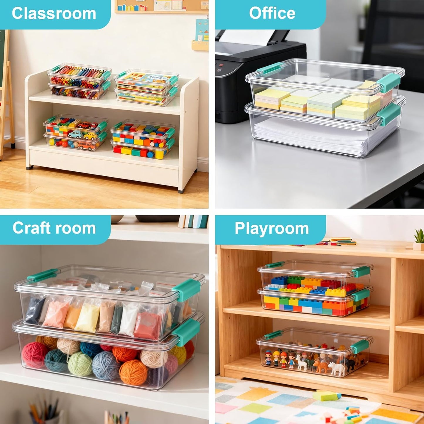 Skiennix 6 Qt Clear Plastic Storage Bins - Stackable Organizers with Lids for Crafts & Documents | 2 Pack