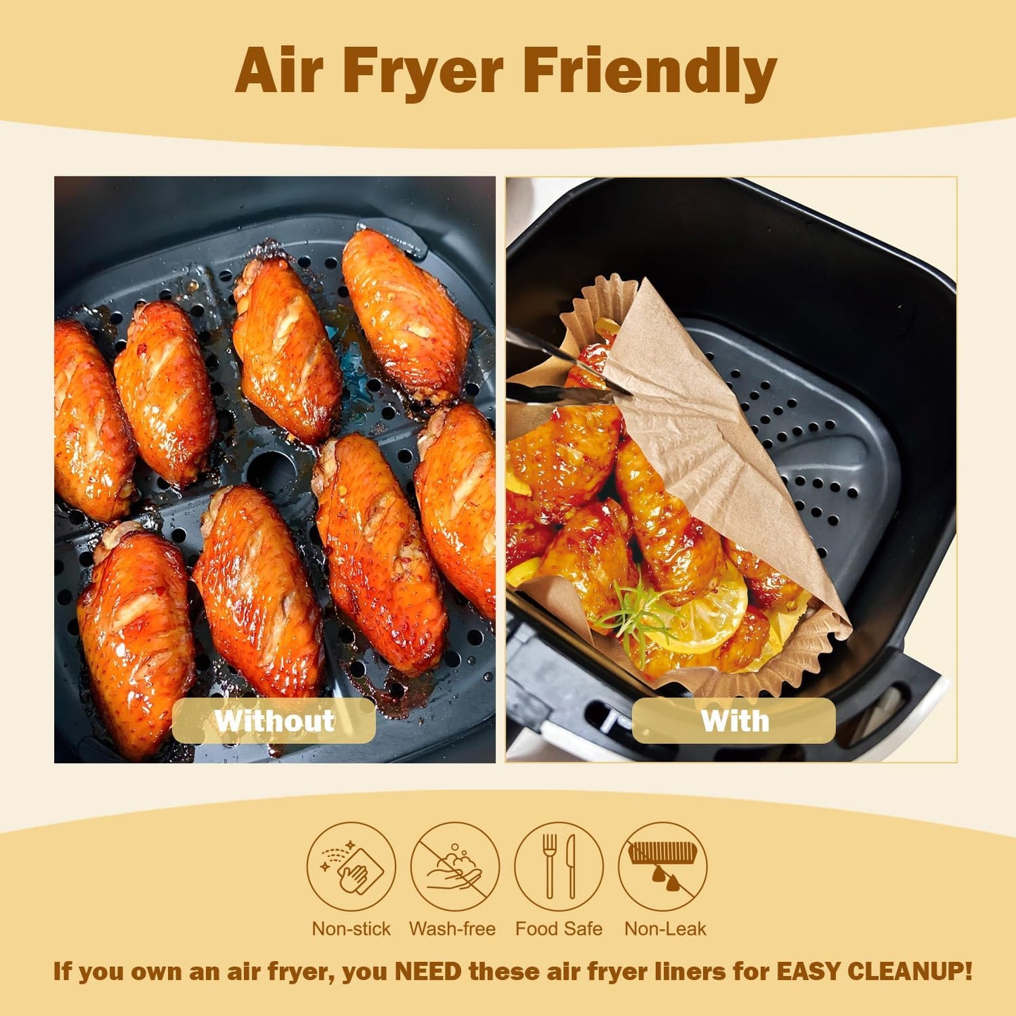Skiennix Air Fryer Liners - 200 Pcs Unbleached Disposable Non-Stick Parchment Paper for 5-8 QT Baskets