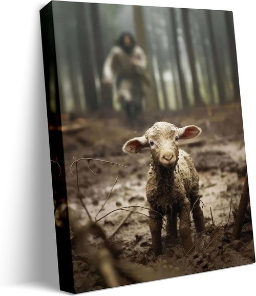 Christian Wall Art | Jesus with Lamb Canvas Print - Religious Home Decor, 8x10 Inch, Made in USA