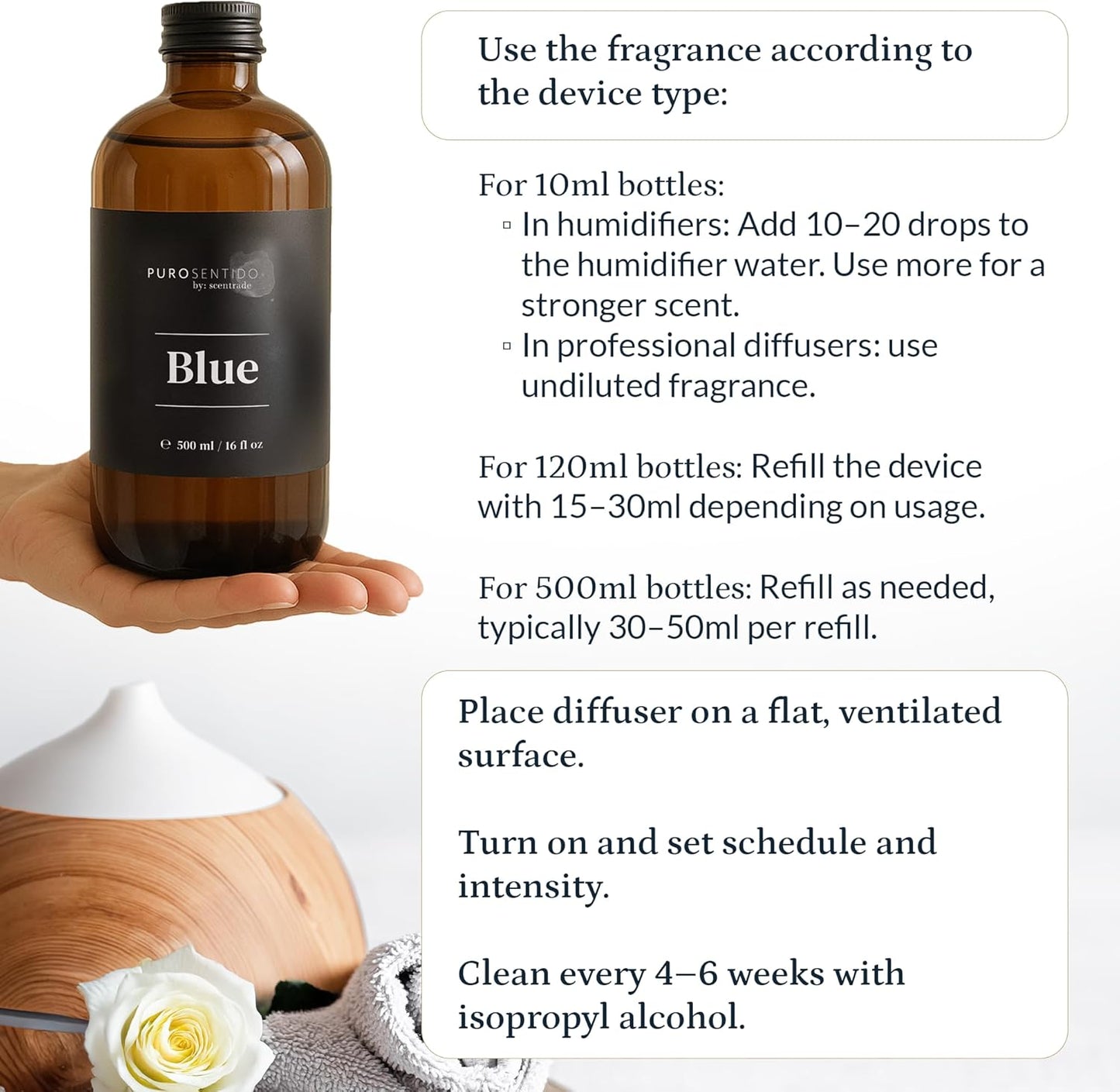 PuroSentido Blue Aroma Oil - Luxury Essential Oil for Diffusers | Apricot, Coconut Milk & Vanilla (10 ml)
