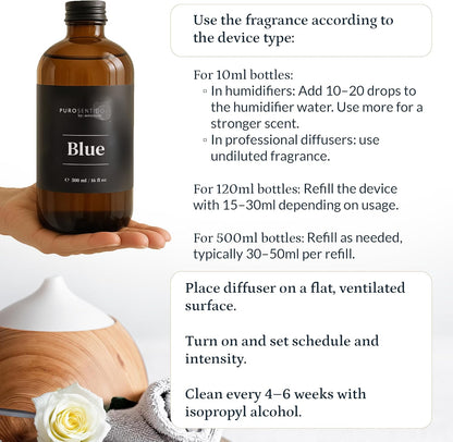 PuroSentido Blue Aroma Oil - Luxury Essential Oil for Diffusers | Apricot, Coconut Milk & Vanilla (10 ml)