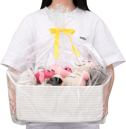 OIAHOMY Woven Basket - Versatile Storage Solution with Gift Bags & Ribbons | White Nursery Organizer