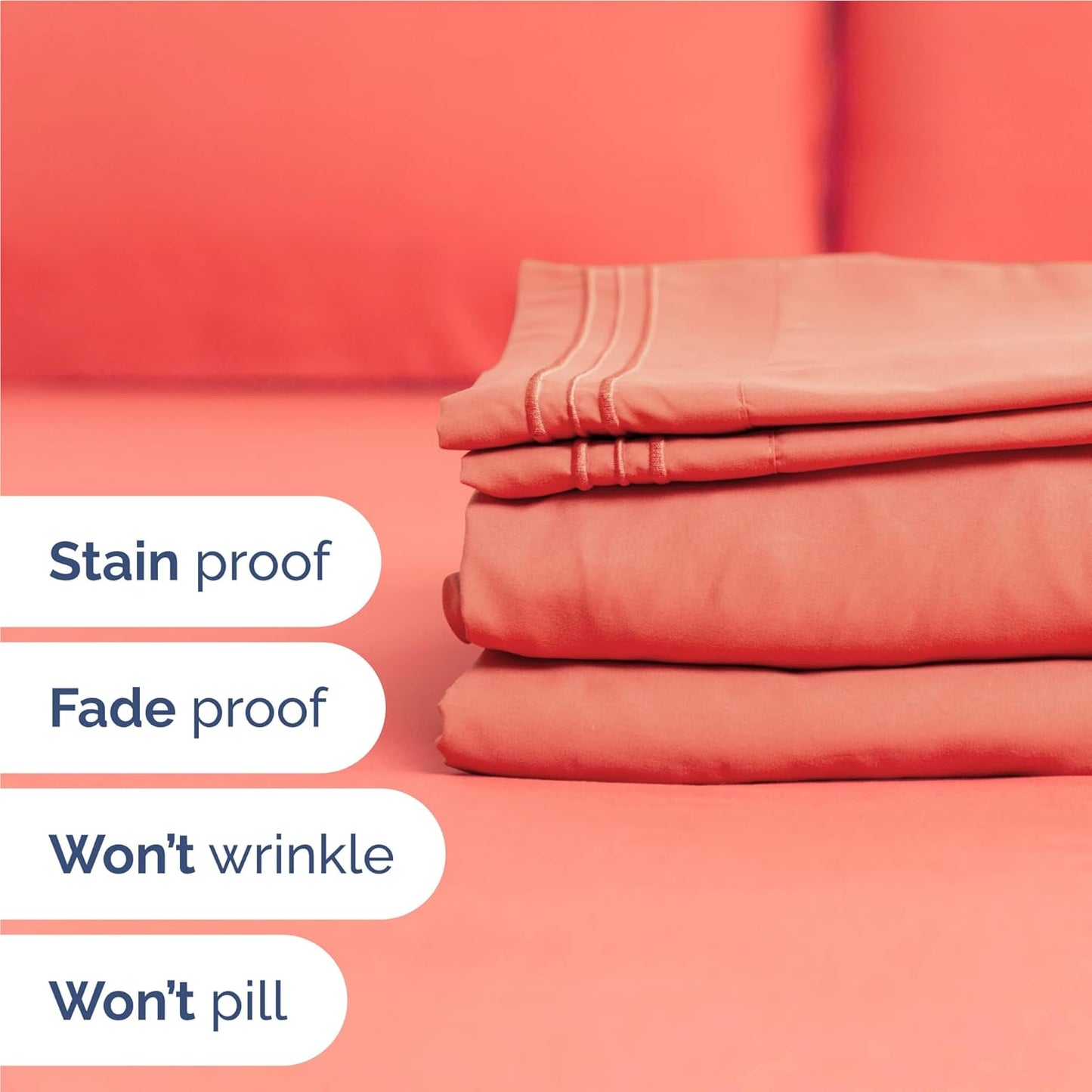 Skiennix Full Size 4-Piece Sheet Set - Ultra-Soft Cooling Bed Sheets - Hotel Luxury Bedding in Coral