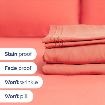 Skiennix Full Size 4-Piece Sheet Set - Ultra-Soft Cooling Bed Sheets - Hotel Luxury Bedding in Coral