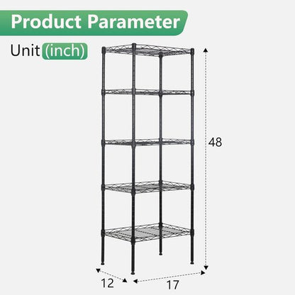 FDW Wire Shelving Unit - 5-Tier Adjustable Metal Shelves for Kitchen & Garage | 17L x 12W x 48H, Black