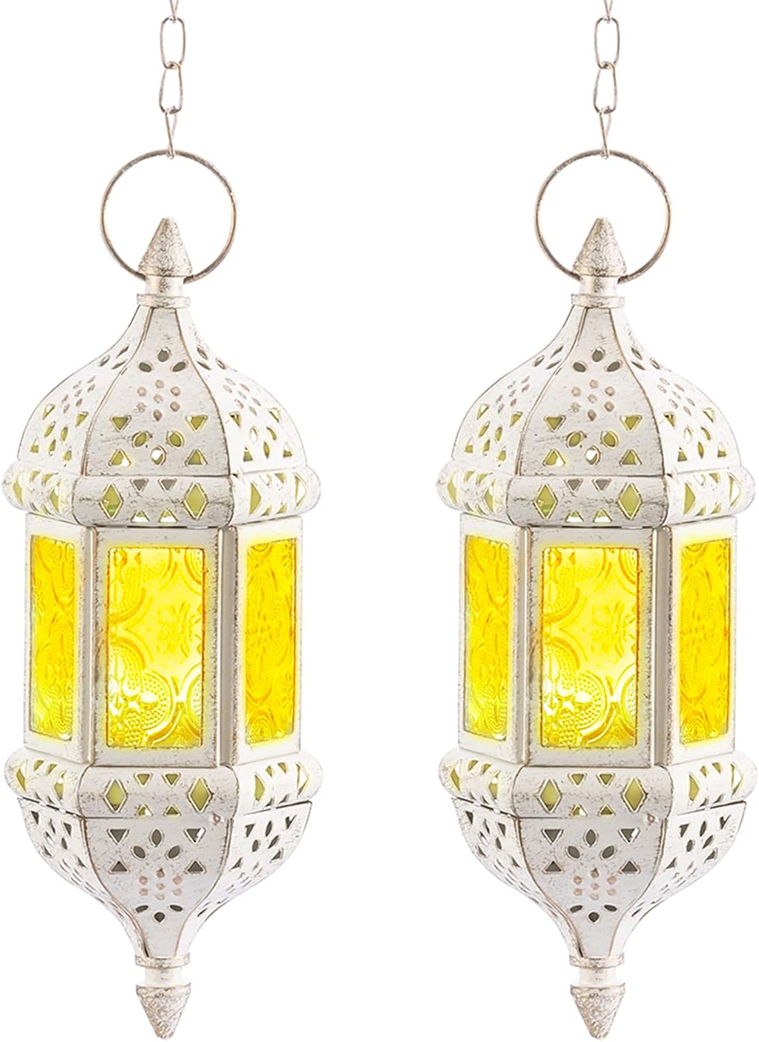 Regine Switzerland Moroccan Lantern - Metal Hanging Tealight Candle Holder | Battery Operated LED, White