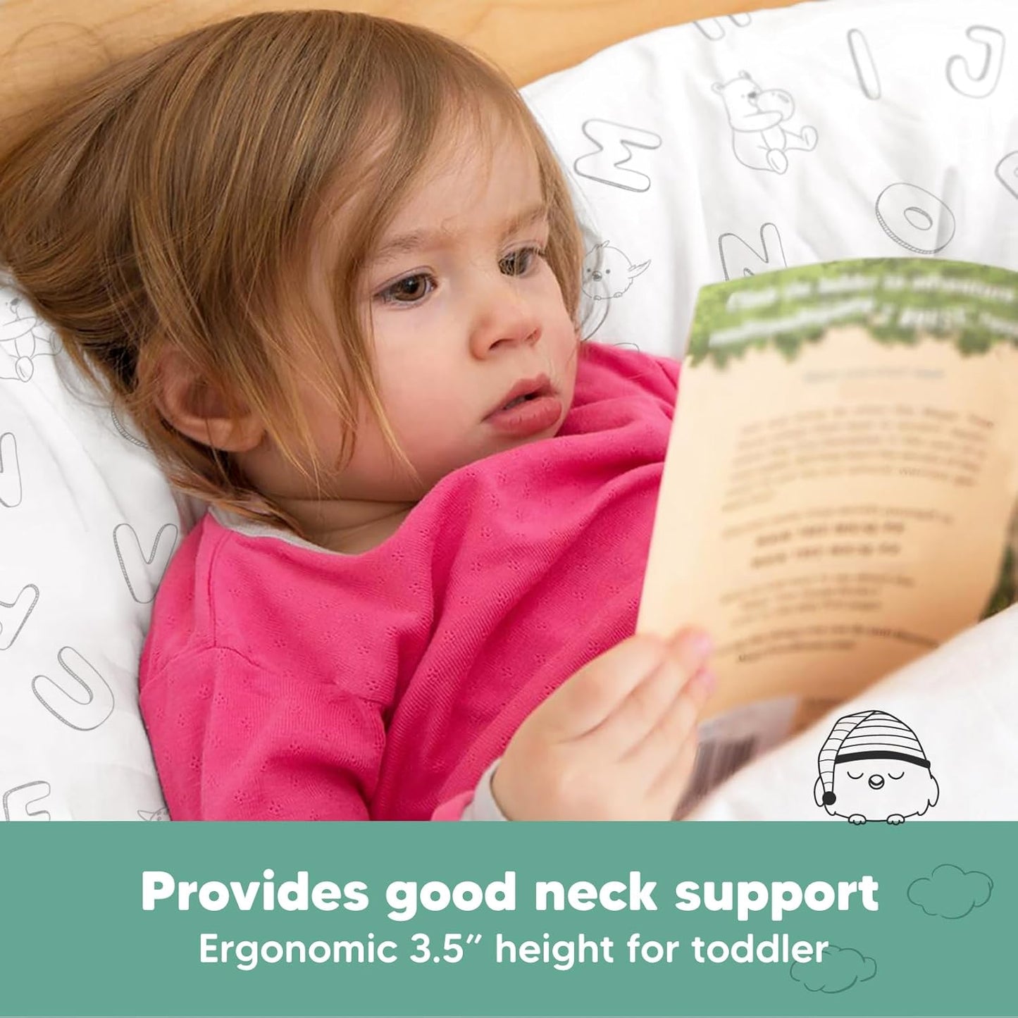 My Little Dreamy Toddler Pillow - Organic Cotton Travel Bed Pillow with Soft, Breathable Case | 13x18 Inches, Machine Washable for Ages 2-5