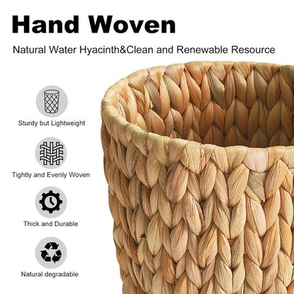 Coeusy Wicker Trash Can - Stylish Water Hyacinth Waste Basket for Bathroom & Home Office | 2 Gallon Round