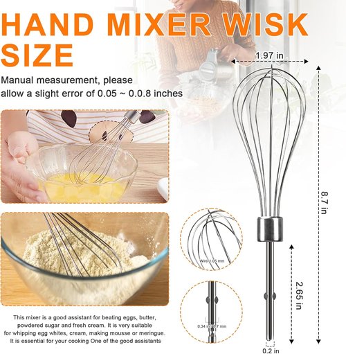 Kitchenaid Hand Mixer Attachments - Stainless Steel Whisk, Beater & Dough Hook Set | 6-Piece