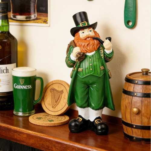 Cynkeyee St. Patrick's Day Figurine - Green Resin Leprechaun Statue for Festive Home Decor | 4.5x4x11.5 Inch