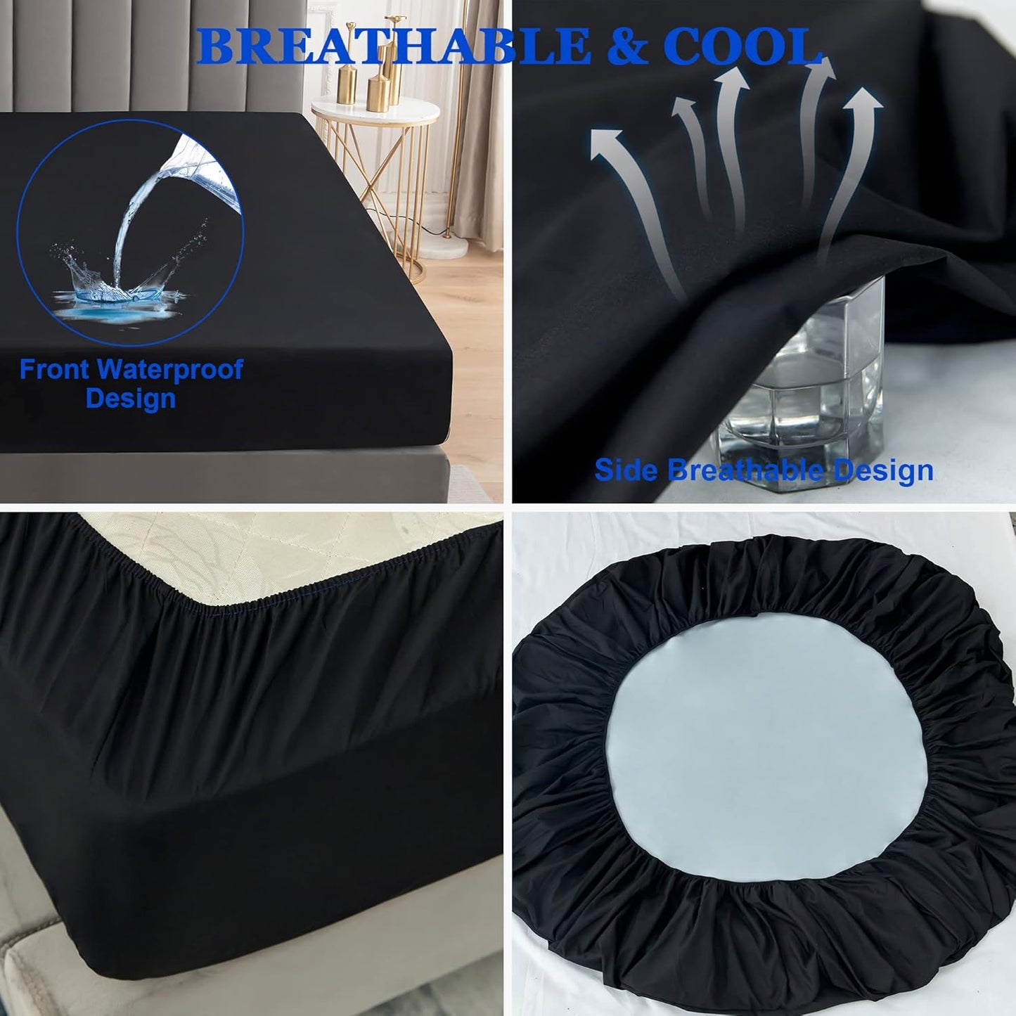 Sufdari Waterproof Mattress Protector - Twin Size Bed Cover with 18" Deep Pocket - Black