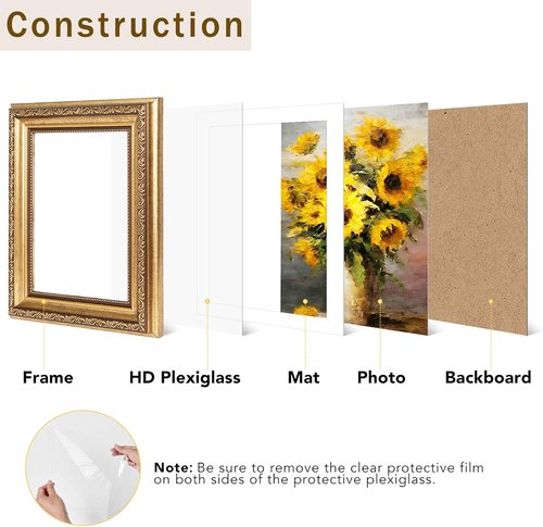 JCJMY Vintage Picture Frame - Elegant 5x7 Photo Frame with Shatter-Resistant Plexiglass | Gold Finish, 1 Pack