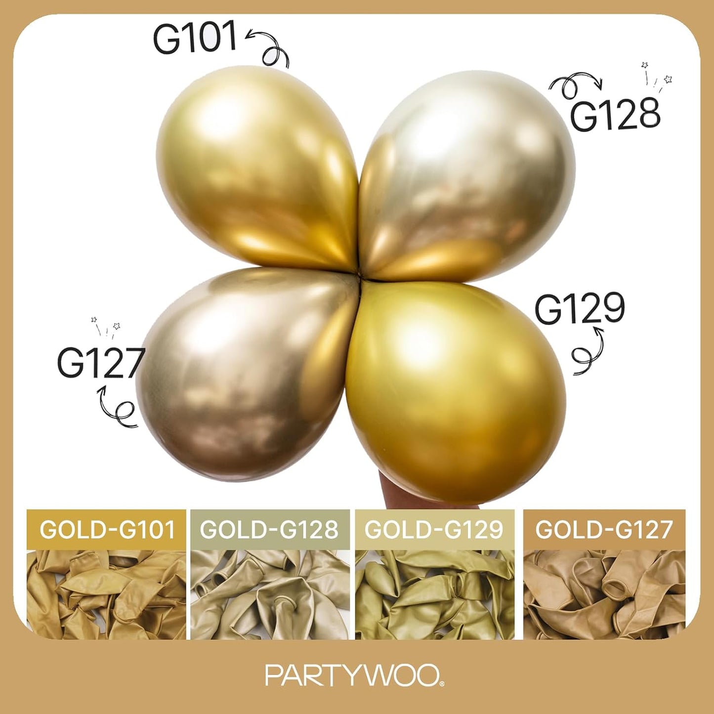 PartyWoo Metallic Gold Balloons - 85-Piece Chrome Gold Balloon Arch Kit for Birthday & Wedding Decor