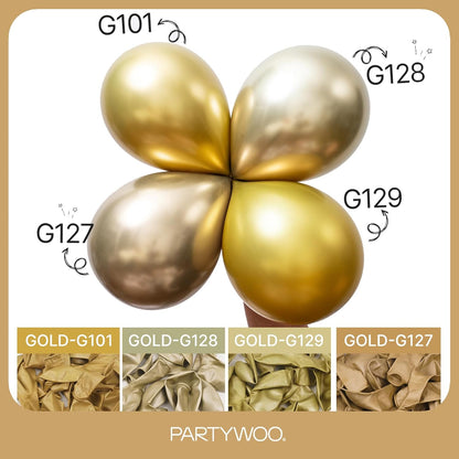 PartyWoo Metallic Gold Balloons - 101pcs 12 Inch Chrome Latex Helium Balloons for Celebrations
