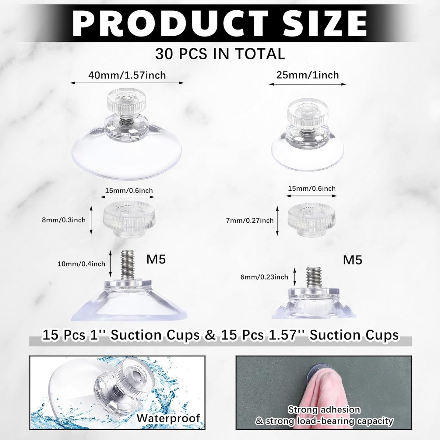 Teenyyou Adhesive Suction Cups - 30 Packs of Clear PVC Sucker Pads for Windows, Walls & Car Glass