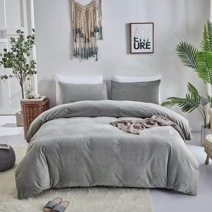 Houseri Grey Velvet Comforter Sets Full Fluffy Light Gray Bedding Sets Warm Winter Plain Grey Puffy Sherpa Bed Comforters Solid Gray Flannel Bedding Soft Teen Boys Girls Fuzzy Furry Quilt Blanket Full