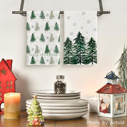 Artoid Mode Green Xmas Tree Kitchen Towels Set of 2 – 18 x 26 Inches (Variation: Green + 18" x 26")