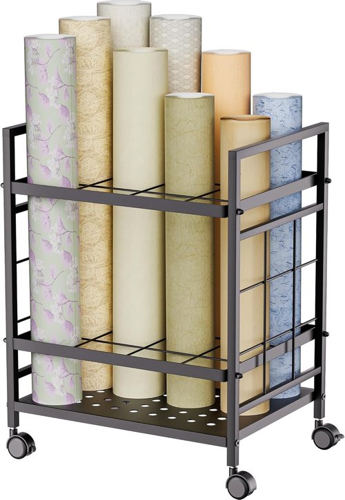 GIOTORENT Blueprint Storage Rack - Mobile Blueprint Holder with 12 Slots & Silent Wheels | Black