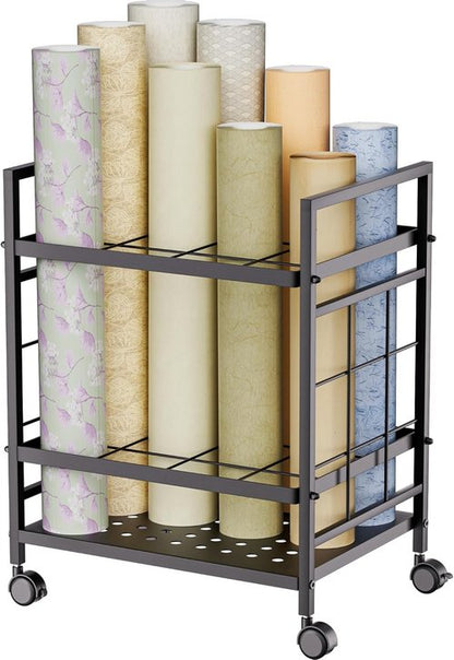 GIOTORENT Blueprint Storage Rack - Mobile Blueprint Holder with 12 Slots & Silent Wheels | Black