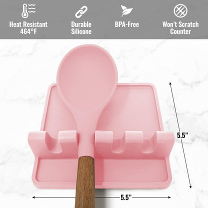 Zulay Kitchen Silicone Utensil Rest with Drip Pad for Multiple Utensils - BPA-Free, Heat-Resistant Spoon Rest & Spoon Holder for Stove Top - Kitchen Utensil Holder for Ladles & Tongs - Pink