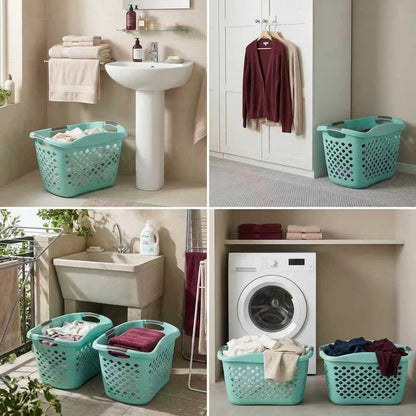 Skiennix 1.8 Bushel Hip Hugger Laundry Basket - Teal Flexible Plastic Hamper for Easy One-Hand Carry